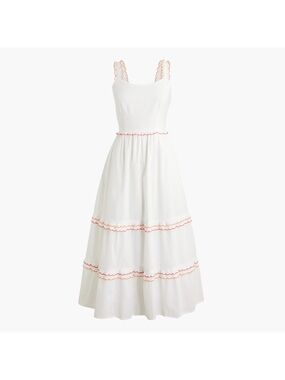 J.Crew Dress Womens 4 White Scalloped Trim Midi Cotton New Boho